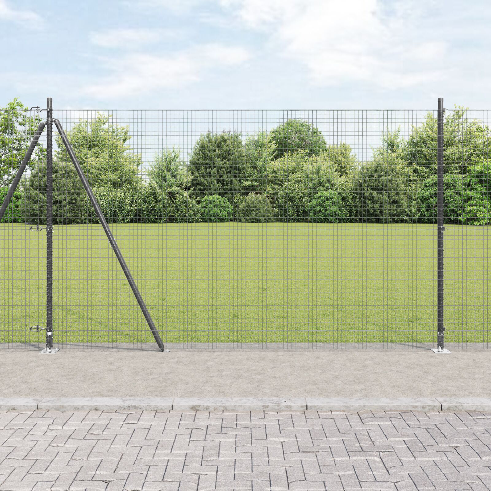 Geschweißter Drahtzaun mit 7 Flanschpfosten Grau 1,6x10 m Stahl