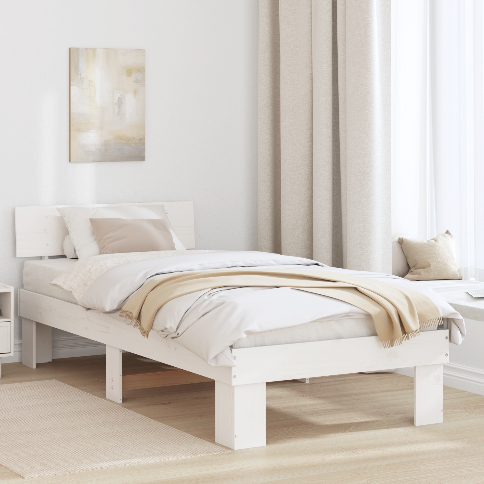 Bettgestell mit Kopfteil Weiß 90 x 200 cm Massivkiefer
