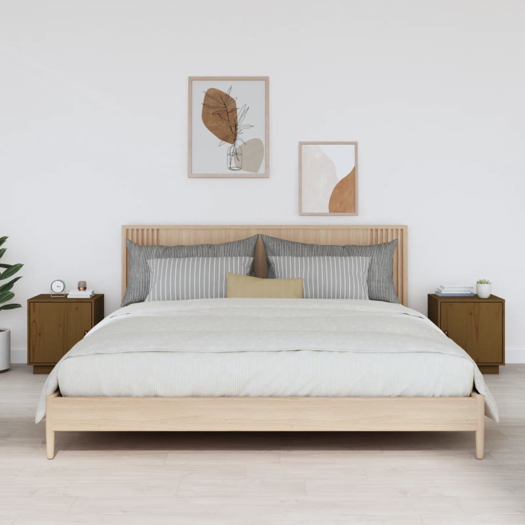 Nachttische 2 Stk. Honigbraun 40x34x45 cm Massivholz Kiefer