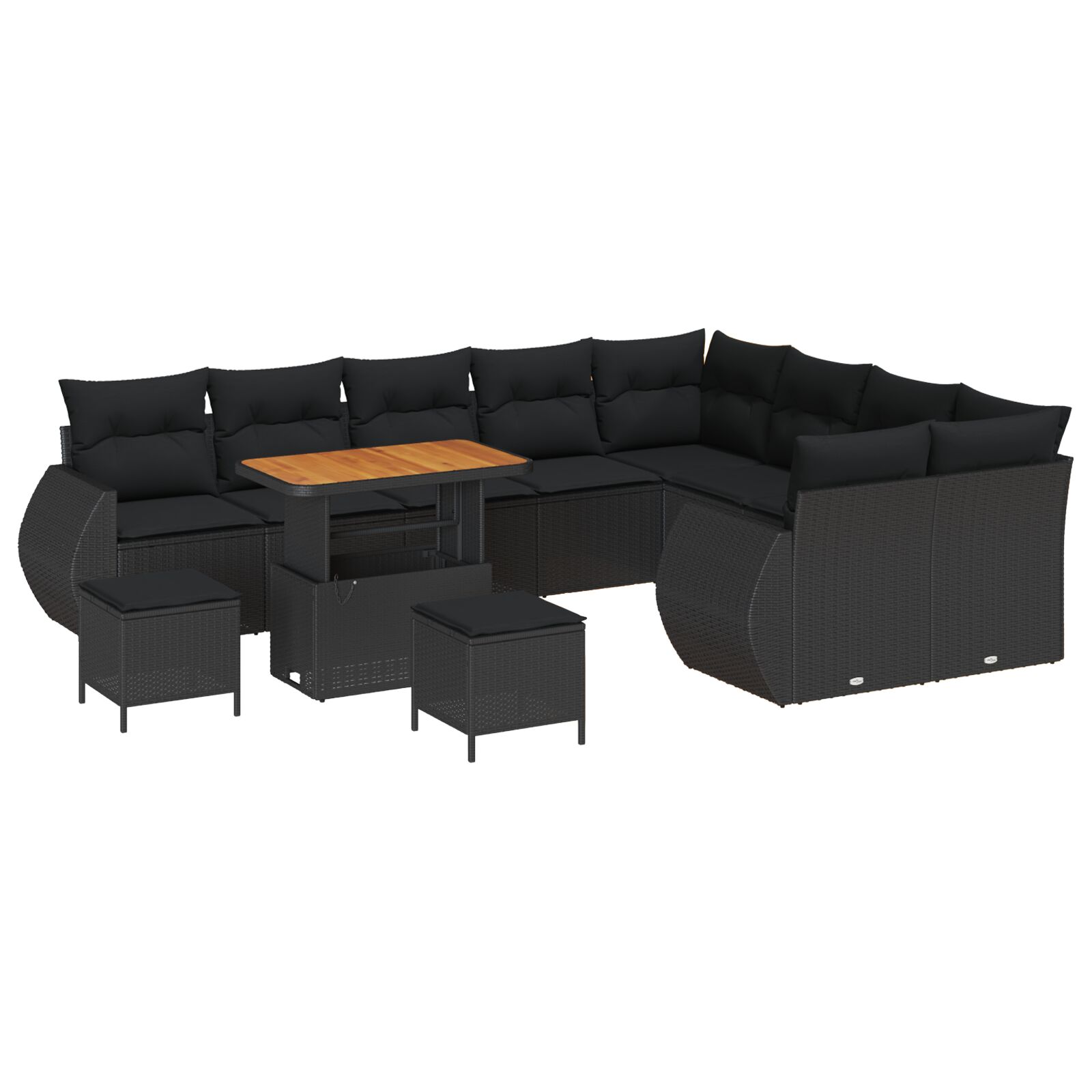 12-teiliges Garten Sofa Set mit Kissen Schwarz Poly Rattan Akazie, 3-teiliges Garten Esszimmer Set mit Kissen Schwarz Poly Rattan Akazie 12-teiliges Garten Sofa Set mit Kissen Schwarz Poly Rattan Akazie, 3-teiliges Garten Esszimmer Set mit Kissen Schwarz Poly Rattan Akazie