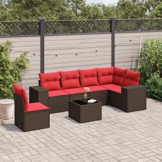7-teiliges Gartensofa-Set mit Kissen, braun, Polyrattan 7-teiliges Gartensofa-Set mit Kissen, braun, Polyrattan