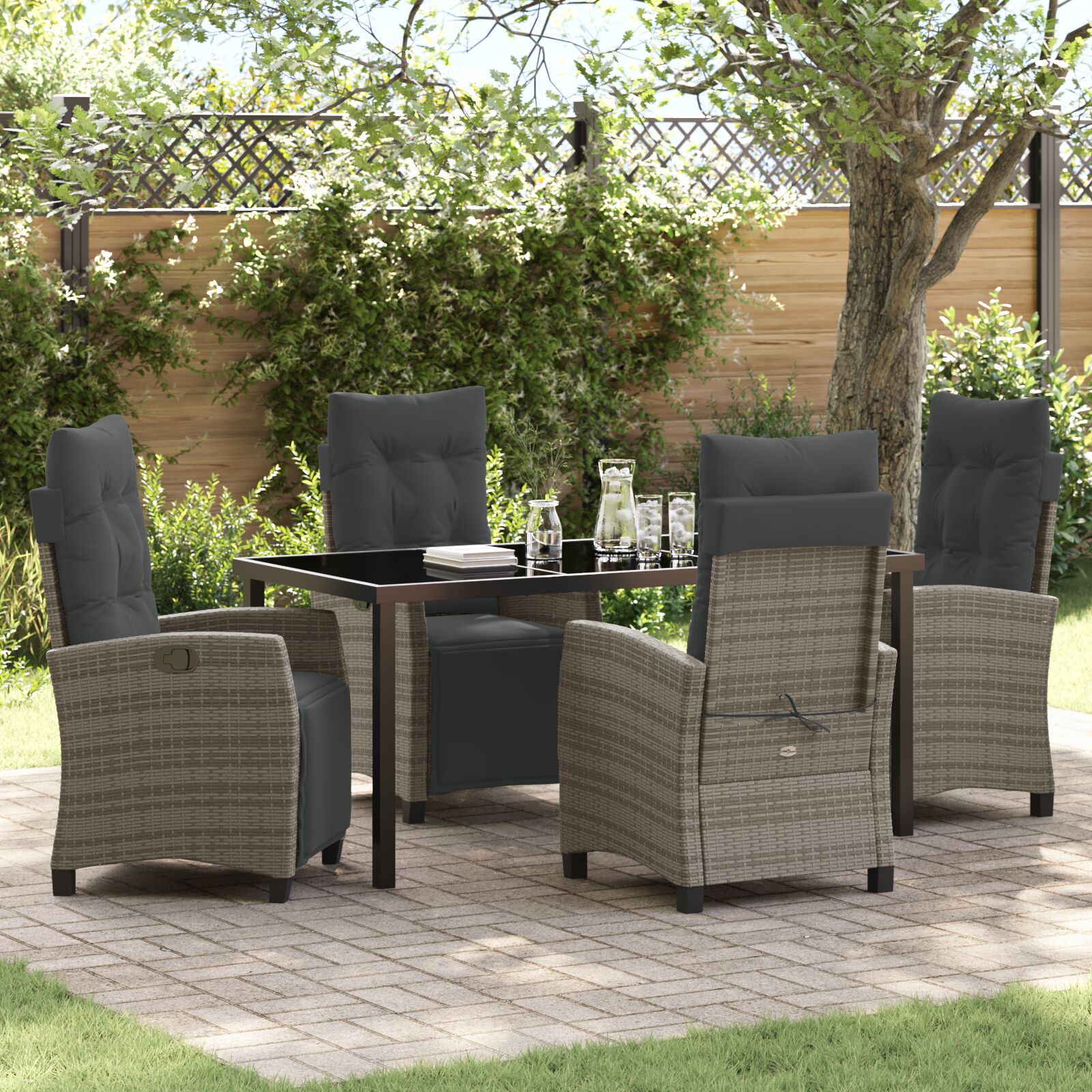 5-teiliges Garten-Esszimmer-Set in Grau aus Poly-Rattan
