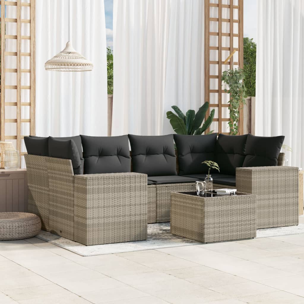 7-tlg. Garten-Sofagarnitur mit Kissen Hellgrau Poly Rattan 7-tlg. Garten-Sofagarnitur mit Kissen Hellgrau Poly Rattan