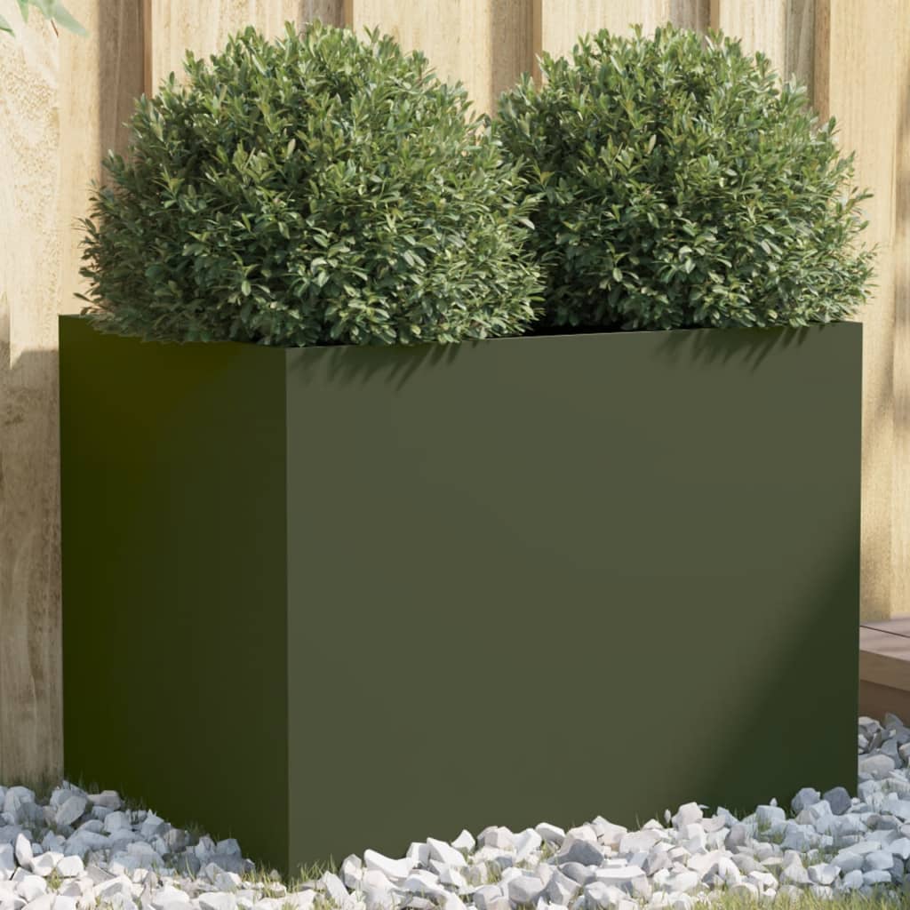Pflanzkübel Olivgrün 62x47x46 cm Kaltgewalzter Stahl