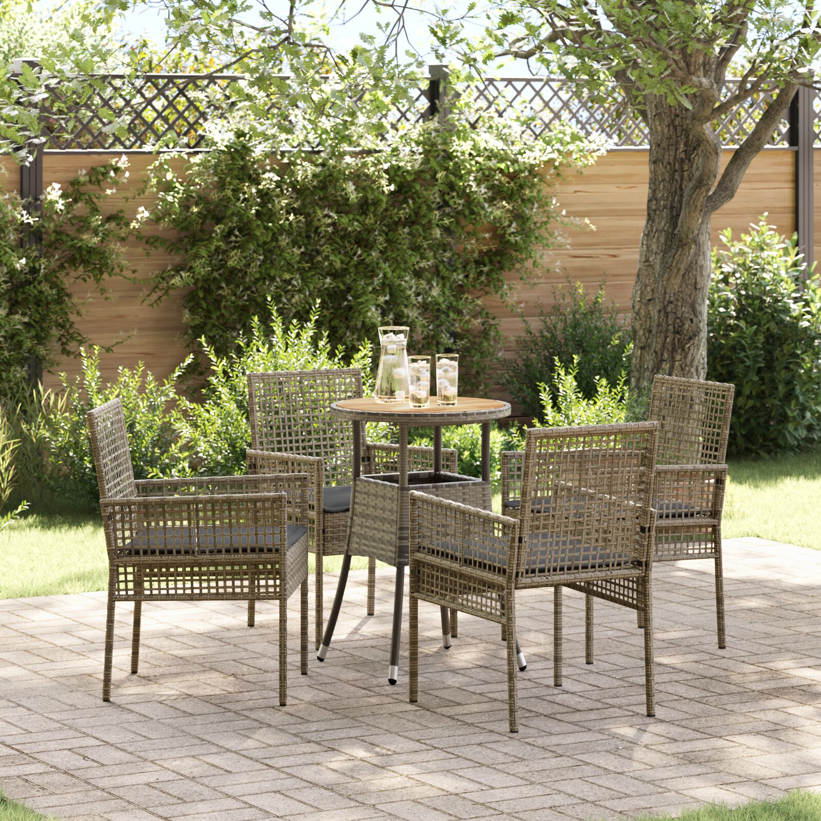 vidaXL Essmöbel Set 5-teilig Grau Rattan, Glas Langlebig Rund Modern vidaXL Essmöbel Set 5-teilig Grau Rattan, Glas Langlebig Rund Modern