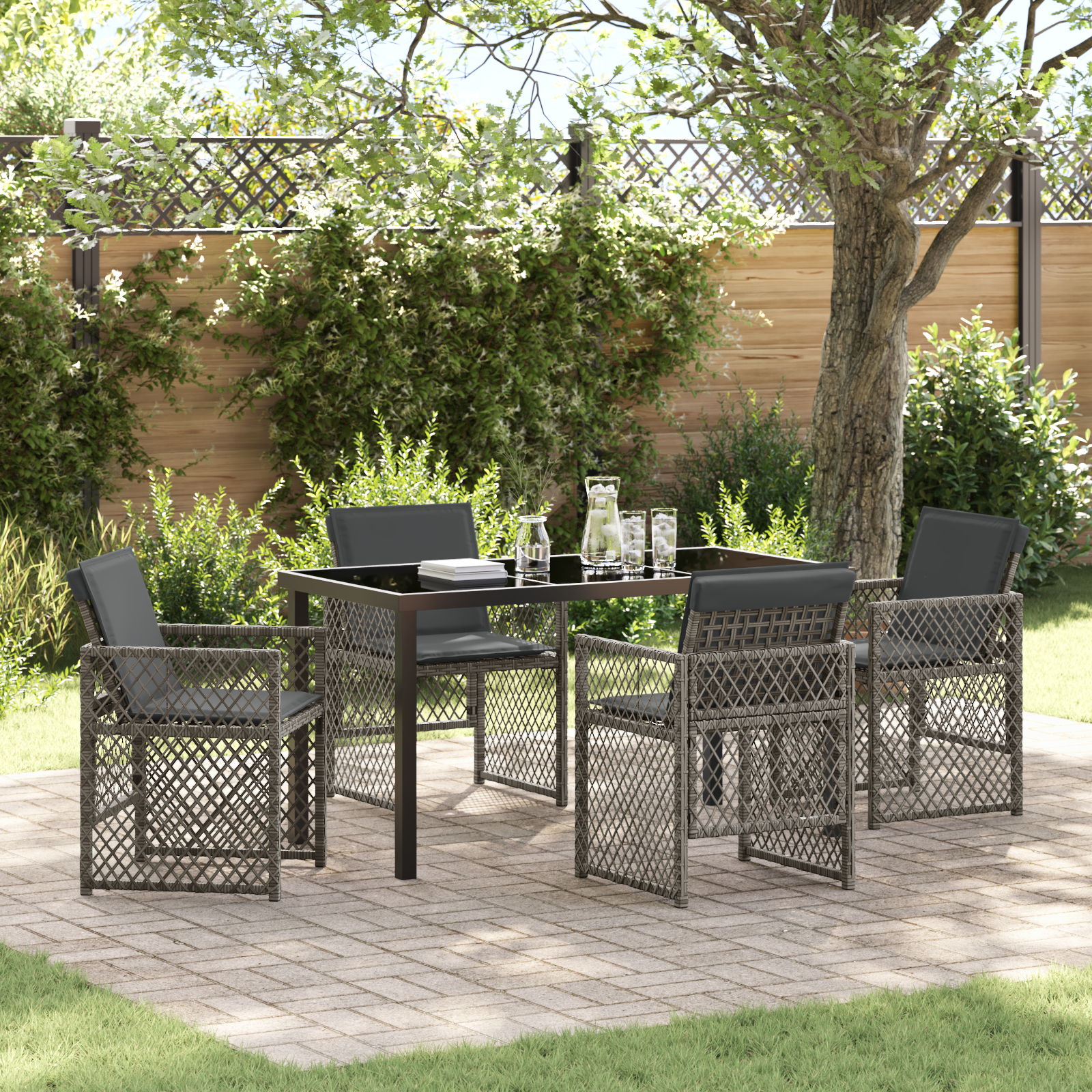 5-teiliges Garten Essgruppe mit Kissen Grau aus Poly Rattan