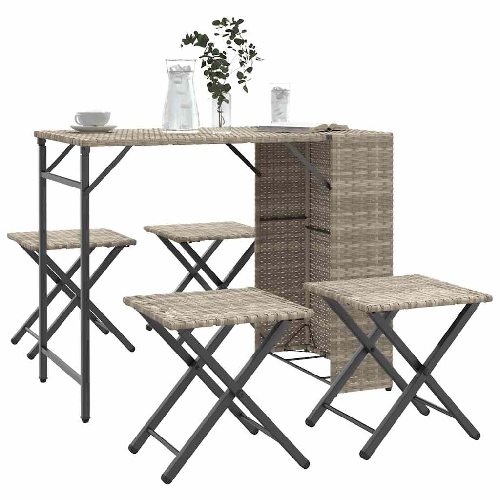 5-tlg. Garten-Essgruppe Klappbar Hellgrau Poly Rattan 5-tlg. Garten-Essgruppe Klappbar Hellgrau Poly Rattan