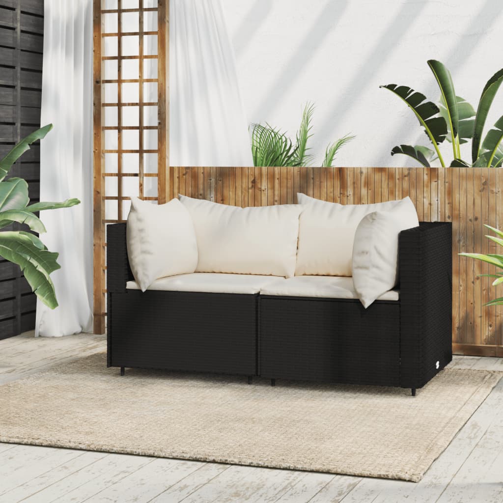 Garten-Ecksofas mit Kissen 2 Stk. Schwarz Poly Rattan Garten-Ecksofas mit Kissen 2 Stk. Schwarz Poly Rattan