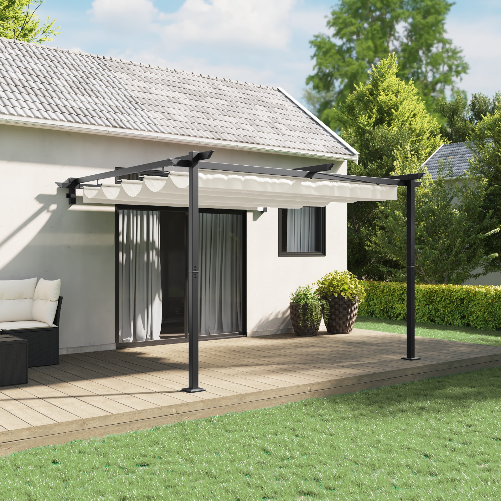 Wandmontierter Pavillon Creme 3 x 3 m Stahl