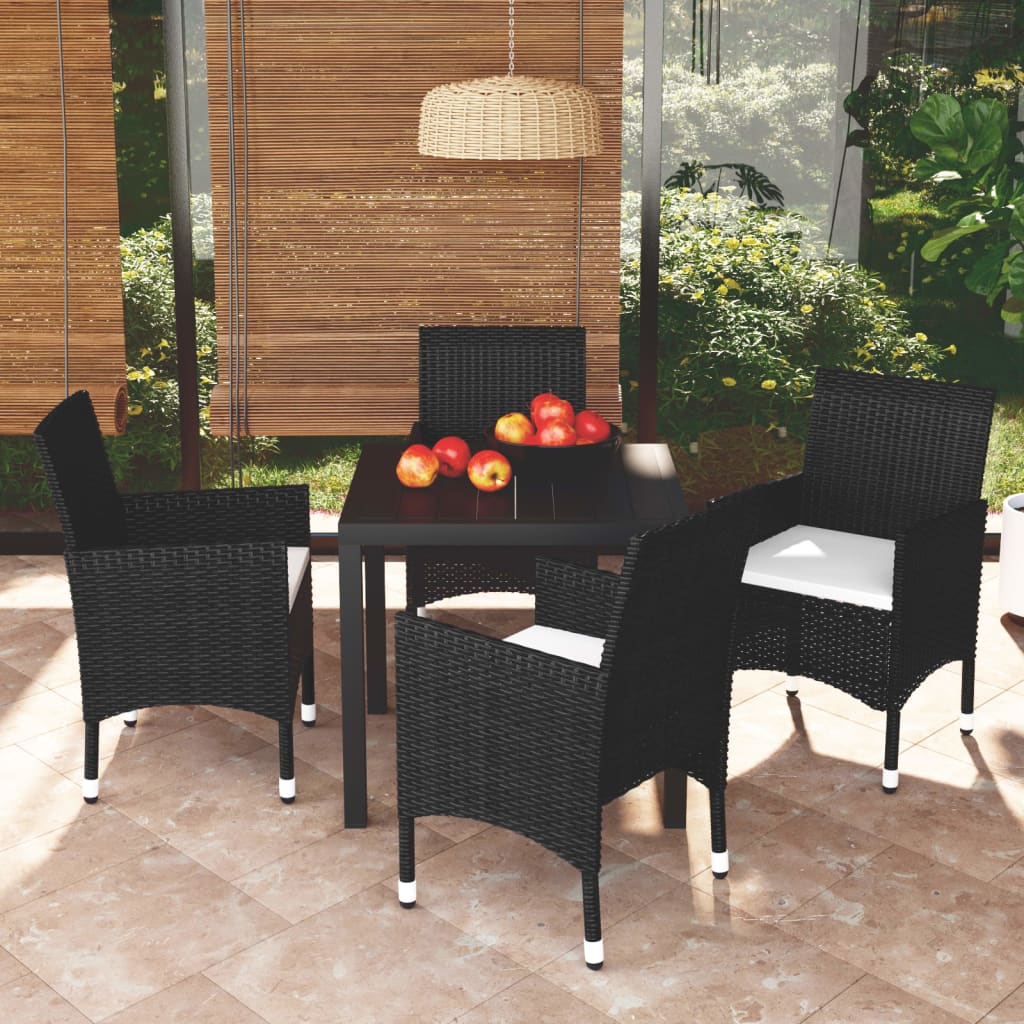 5-tlg. Garten-Essgruppe mit Kissen Poly Rattan Schwarz 5-tlg. Garten-Essgruppe mit Kissen Poly Rattan Schwarz