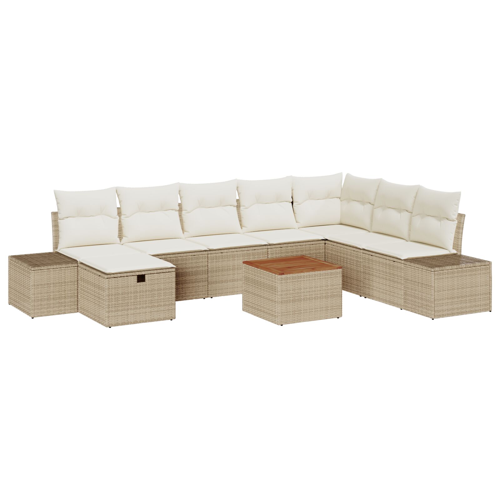 9-teiliges Garten-Sofa-Set mit Kissen Beige Poly Rattan
