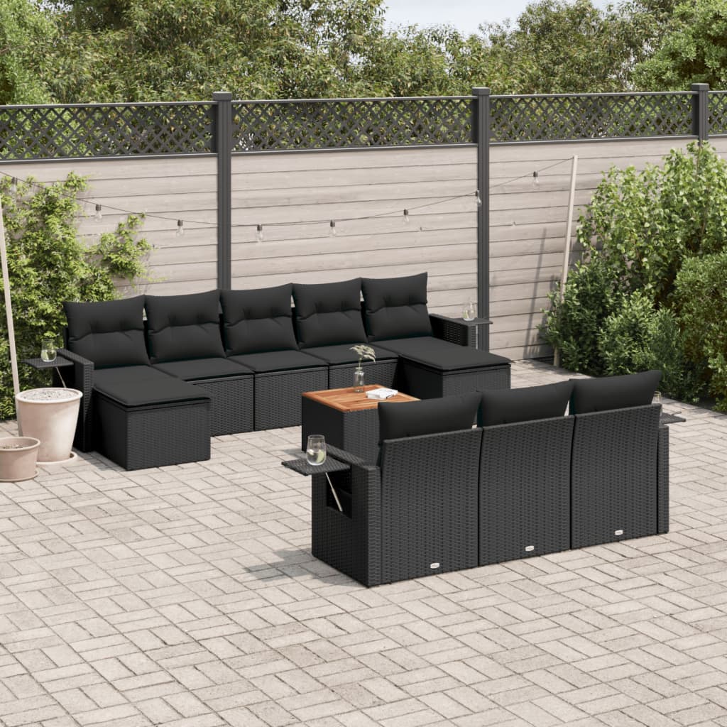 11-tlg. Garten-Sofagarnitur mit Kissen Schwarz Poly Rattan 11-tlg. Garten-Sofagarnitur mit Kissen Schwarz Poly Rattan