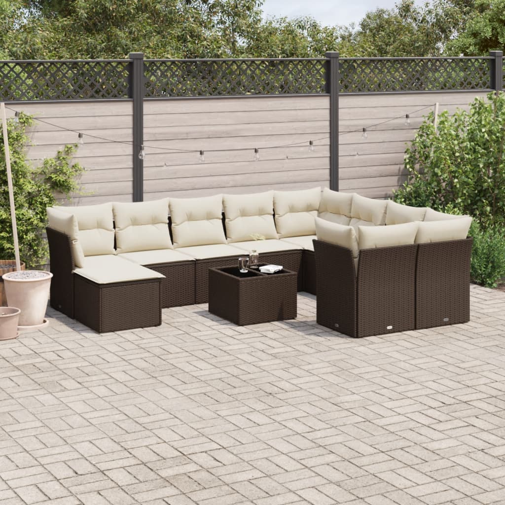 11-tlg. Garten-Sofagarnitur mit Kissen Braun Poly Rattan 11-tlg. Garten-Sofagarnitur mit Kissen Braun Poly Rattan