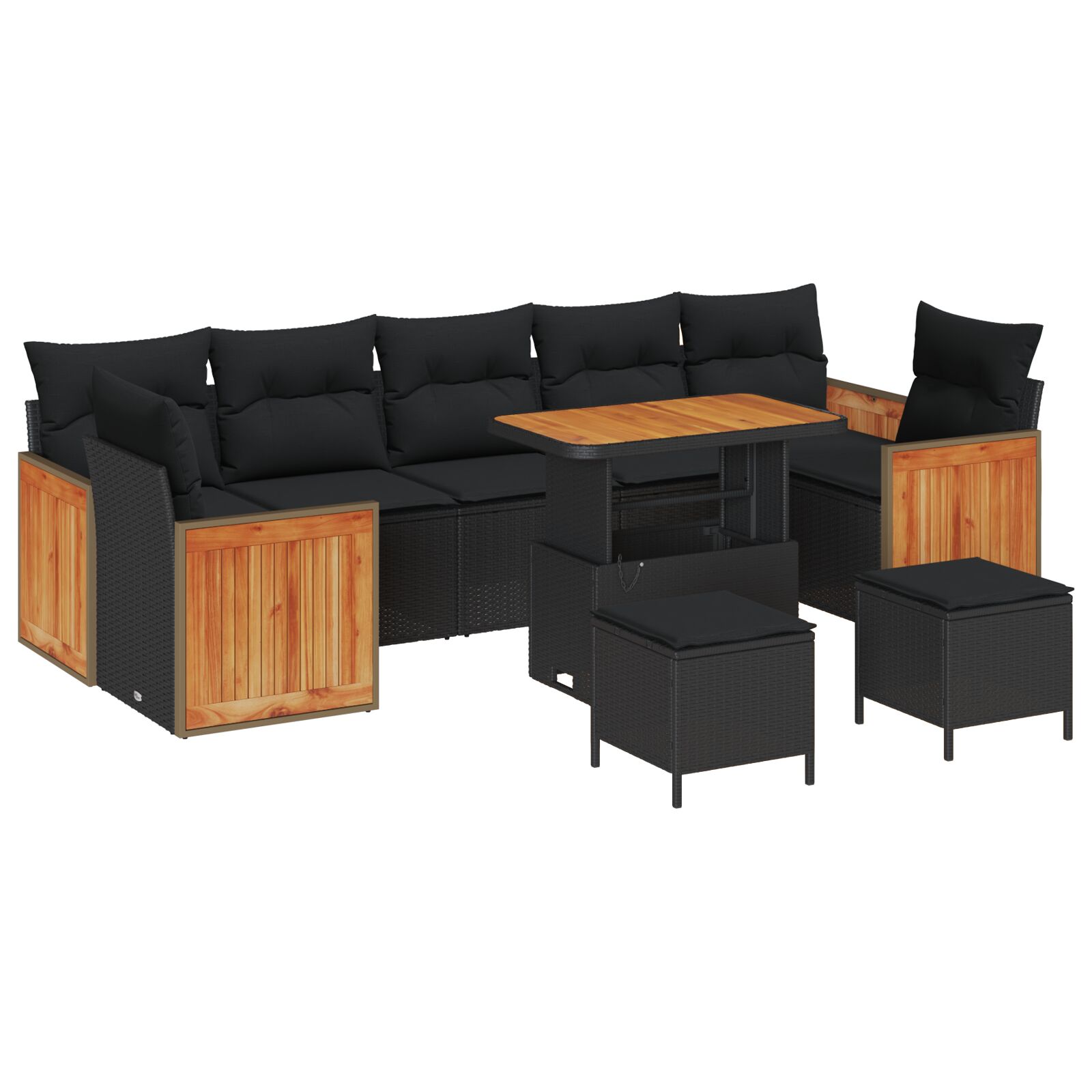 10-teiliges Garten Sofa Set mit Kissen Schwarz Poly-Rattan Akazienholz, 3-teilige Garten Esstisch Set mit Kissen Schwarz Poly-Rattan Akazienholz 10-teiliges Garten Sofa Set mit Kissen Schwarz Poly-Rattan Akazienholz, 3-teilige Garten Esstisch Set mit Kissen Schwarz Poly-Rattan Akazienholz