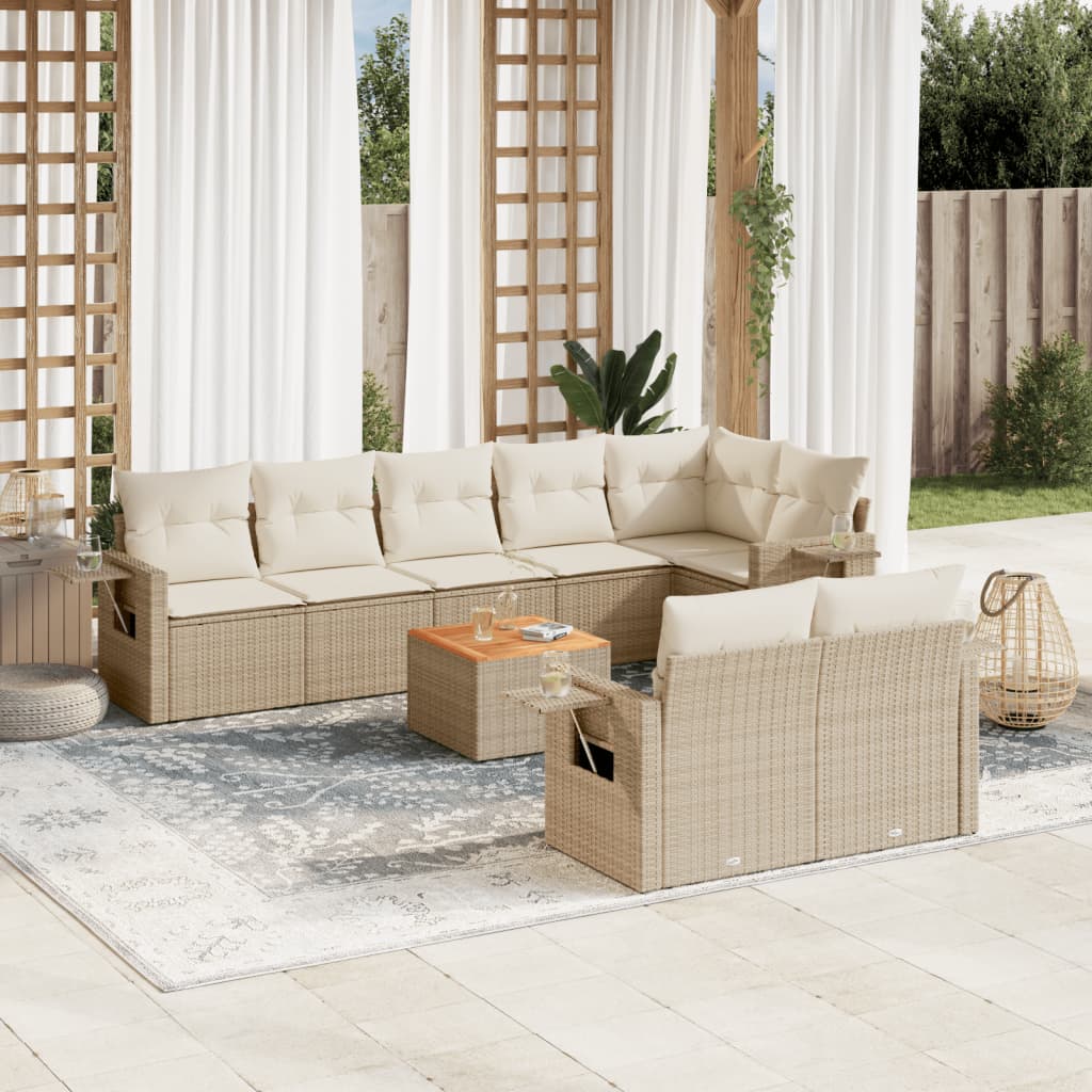 9-tlg. Garten-Sofagarnitur mit Kissen Beige Poly Rattan 9-tlg. Garten-Sofagarnitur mit Kissen Beige Poly Rattan