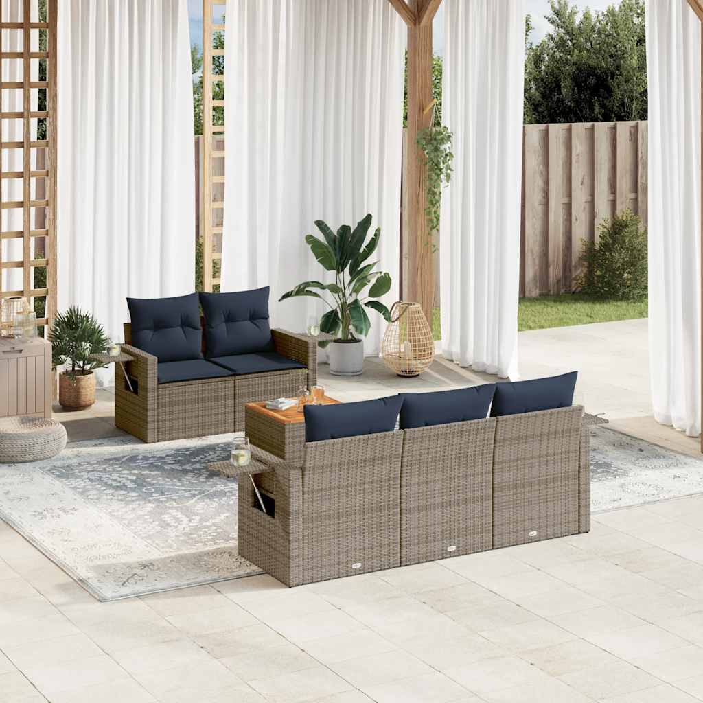 6-teiliges Gartensofa-Set mit Kissen, grau, Polyrattan 6-teiliges Gartensofa-Set mit Kissen, grau, Polyrattan