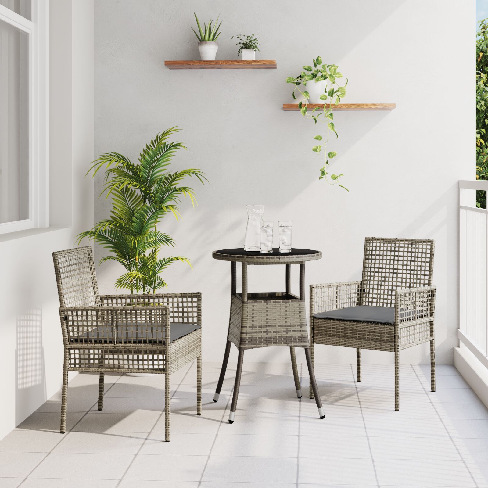 vidaXL Esszimmermöbel Set Set aus 3 Grau Rattan Langlebig vidaXL Esszimmermöbel Set Set aus 3 Grau Rattan Langlebig