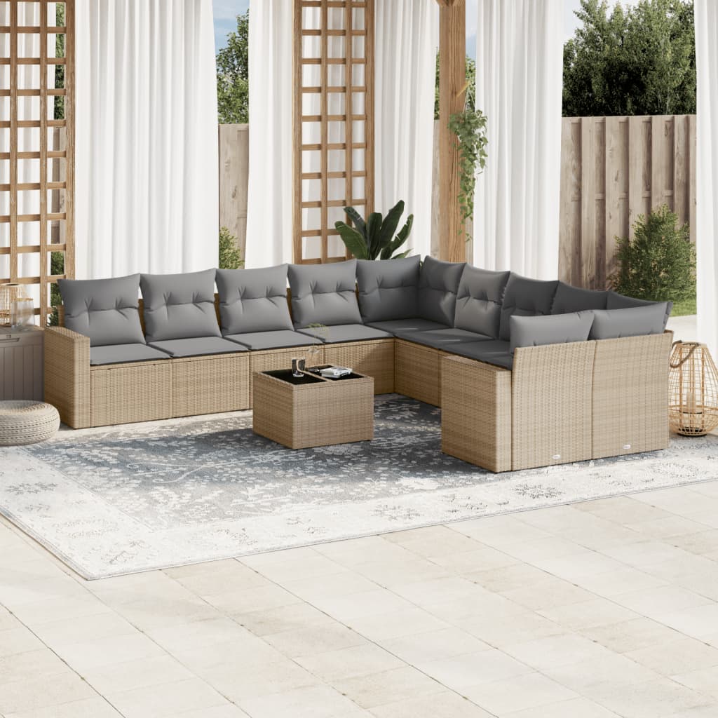 11-tlg. Garten-Sofagarnitur mit Kissen Beige Poly Rattan 11-tlg. Garten-Sofagarnitur mit Kissen Beige Poly Rattan