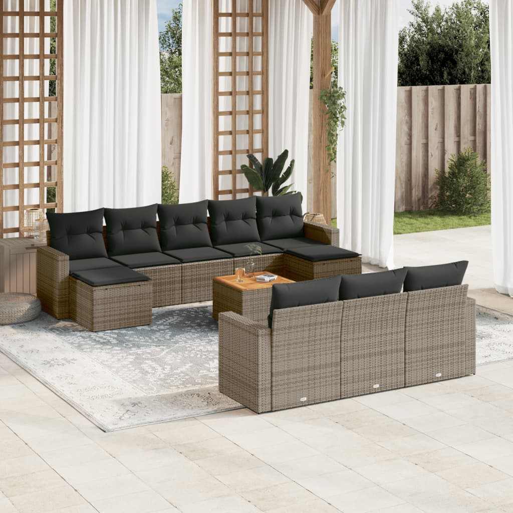 11-tlg. Garten-Sofagarnitur mit Kissen Grau Poly Rattan 11-tlg. Garten-Sofagarnitur mit Kissen Grau Poly Rattan