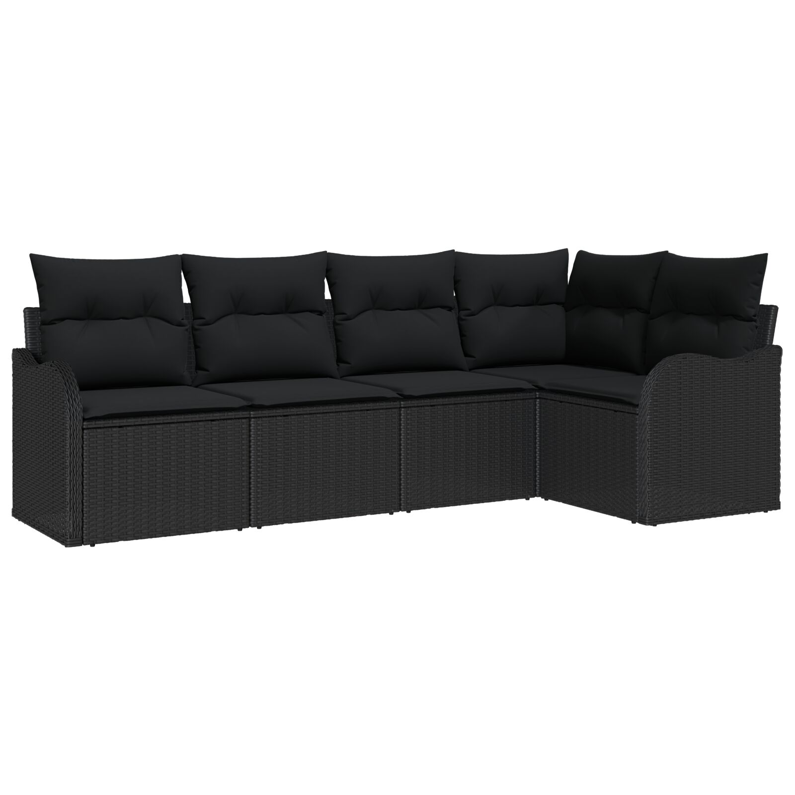 5-teiliges Garten-Sofa-Set mit Kissen Schwarz Poly-Rattan, 2-Sitzer Garten-Sofa mit Kissen Schwarz Poly-Rattan