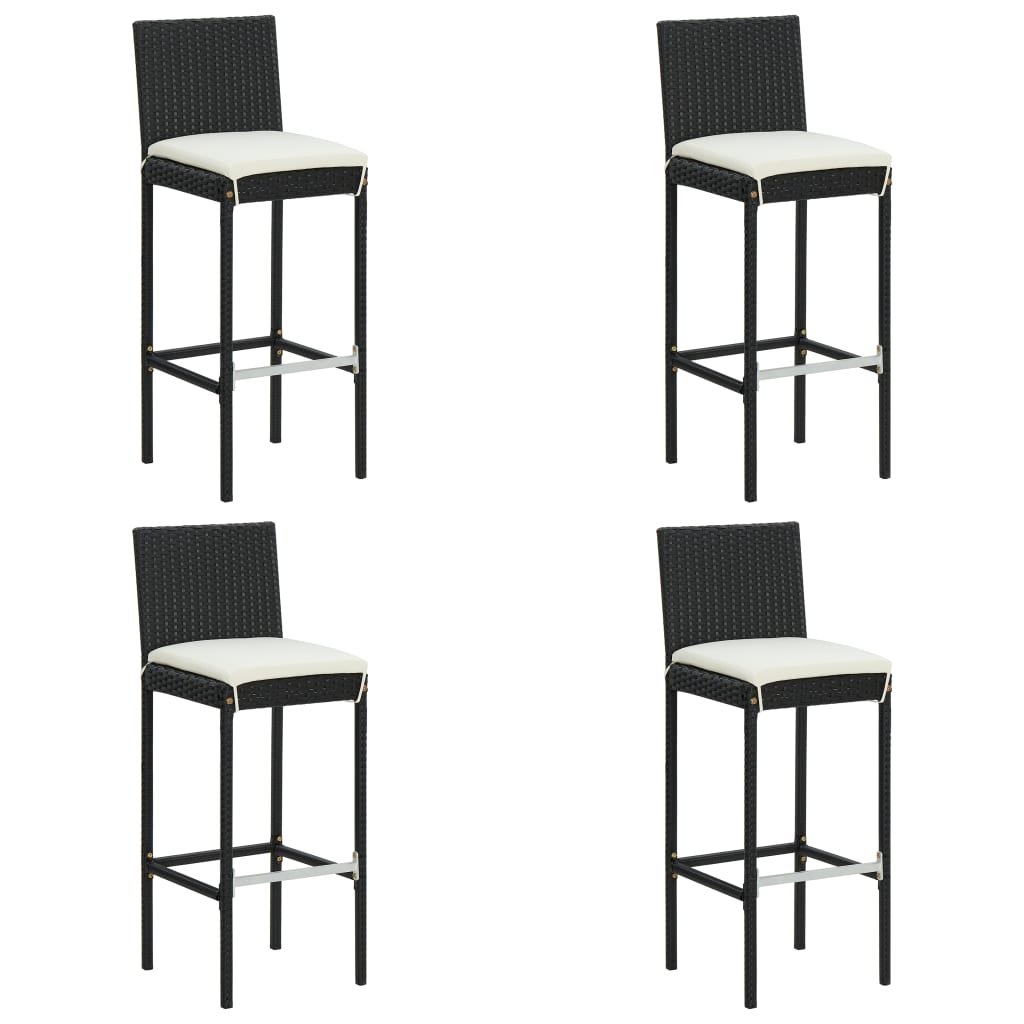 Garten-Barhocker mit Kissen 4 Stk. Schwarz Poly Rattan Garten-Barhocker mit Kissen 4 Stk. Schwarz Poly Rattan