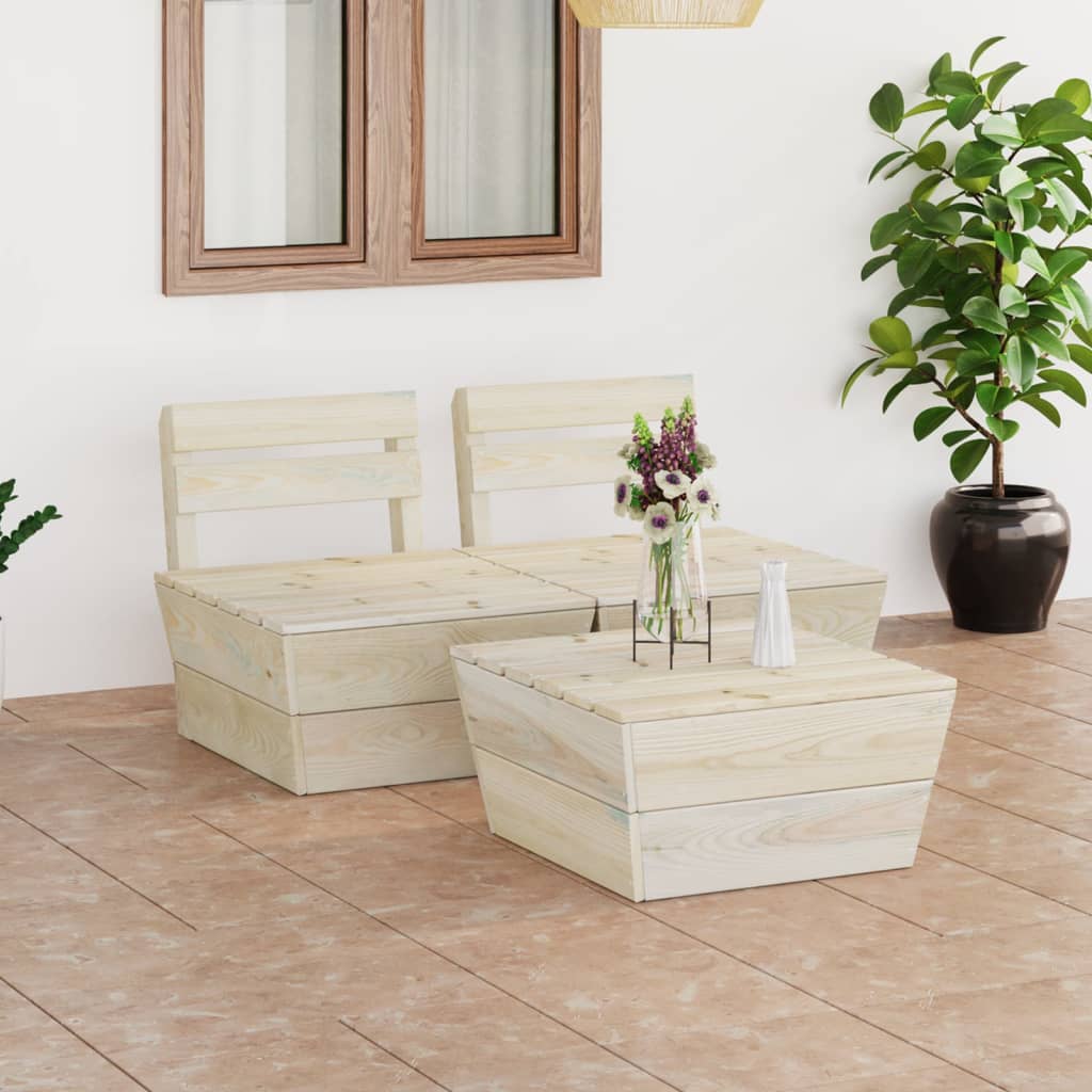 3-tlg. Garten-Paletten-Lounge-Set Imprägniertes Fichtenholz 3-tlg. Garten-Paletten-Lounge-Set Imprägniertes Fichtenholz