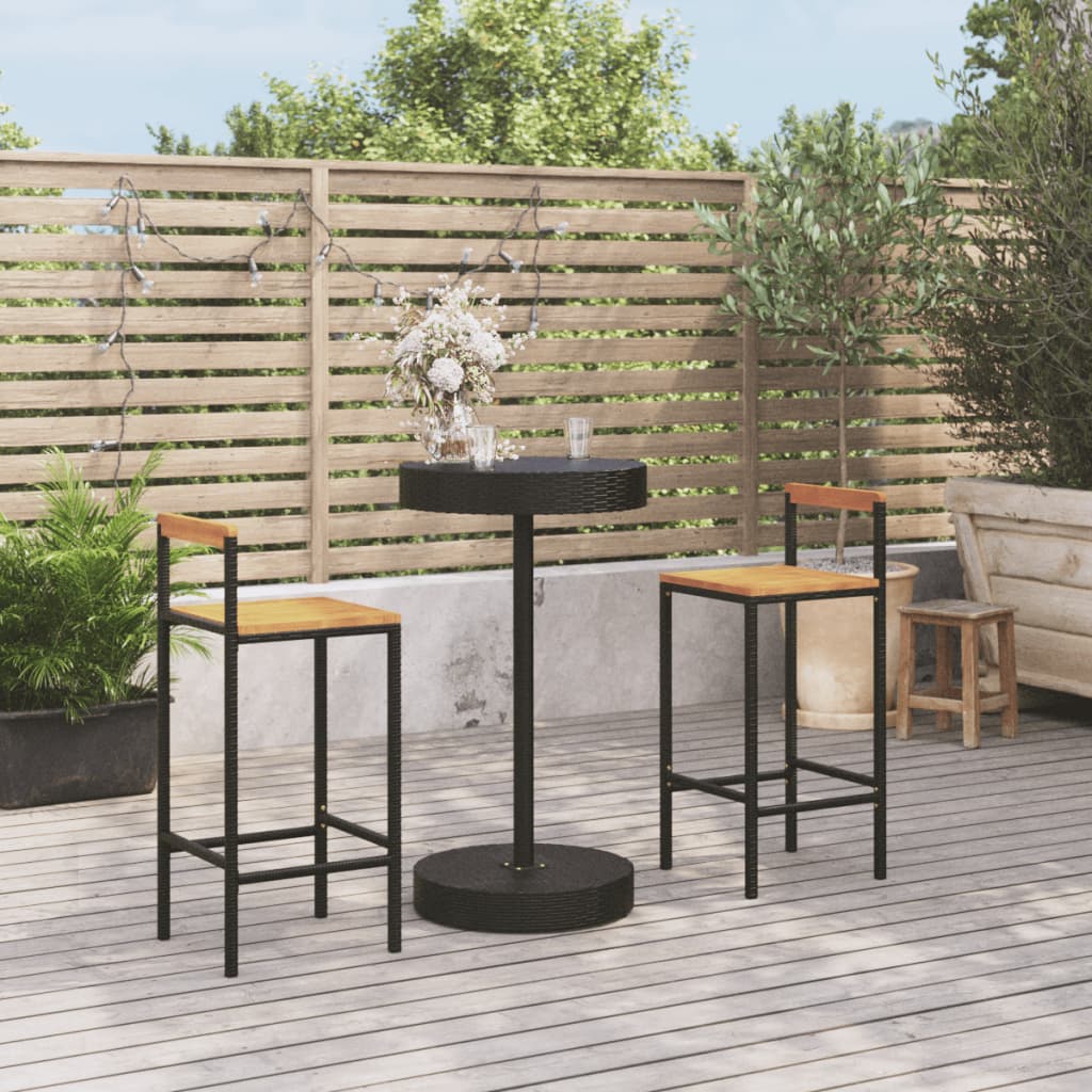 3-tlg. Gartenbar-Set Schwarz Poly Rattan & Massivholz Akazie 3-tlg. Gartenbar-Set Schwarz Poly Rattan & Massivholz Akazie