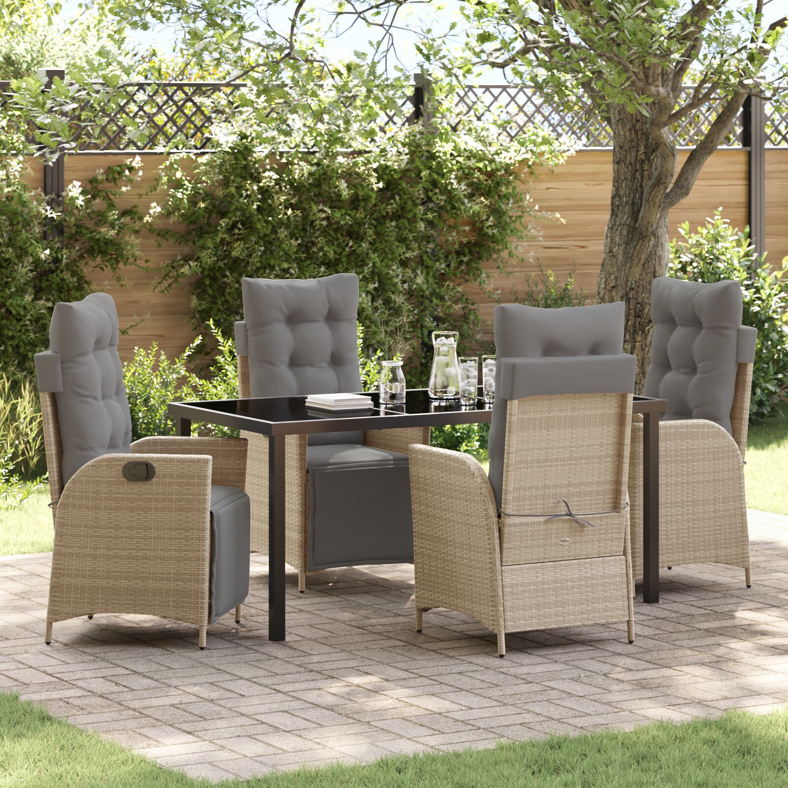5-teiliges Garten-Ess-Set Beige Poly-Rattan 5-teiliges Garten-Ess-Set Beige Poly-Rattan