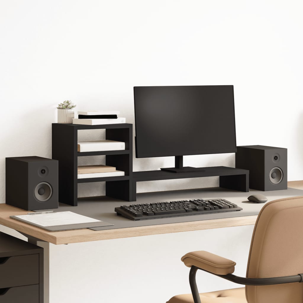 Monitorständer mit Schreibtisch-Organizer Schwarz Holzwerkstoff Monitorständer mit Schreibtisch-Organizer Schwarz Holzwerkstoff