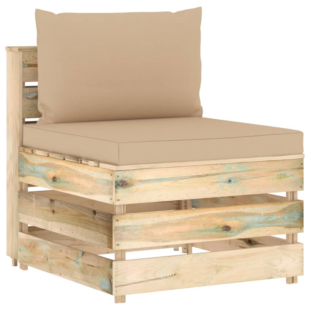 Modulares Mittelsofa mit Kissen Grün Imprägniertes Holz