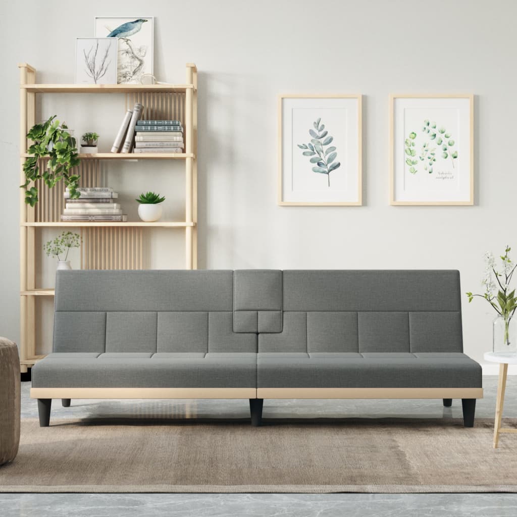 Schlafsofa mit Getränkehaltern Dunkelgrau Stoff Schlafsofa mit Getränkehaltern Dunkelgrau Stoff
