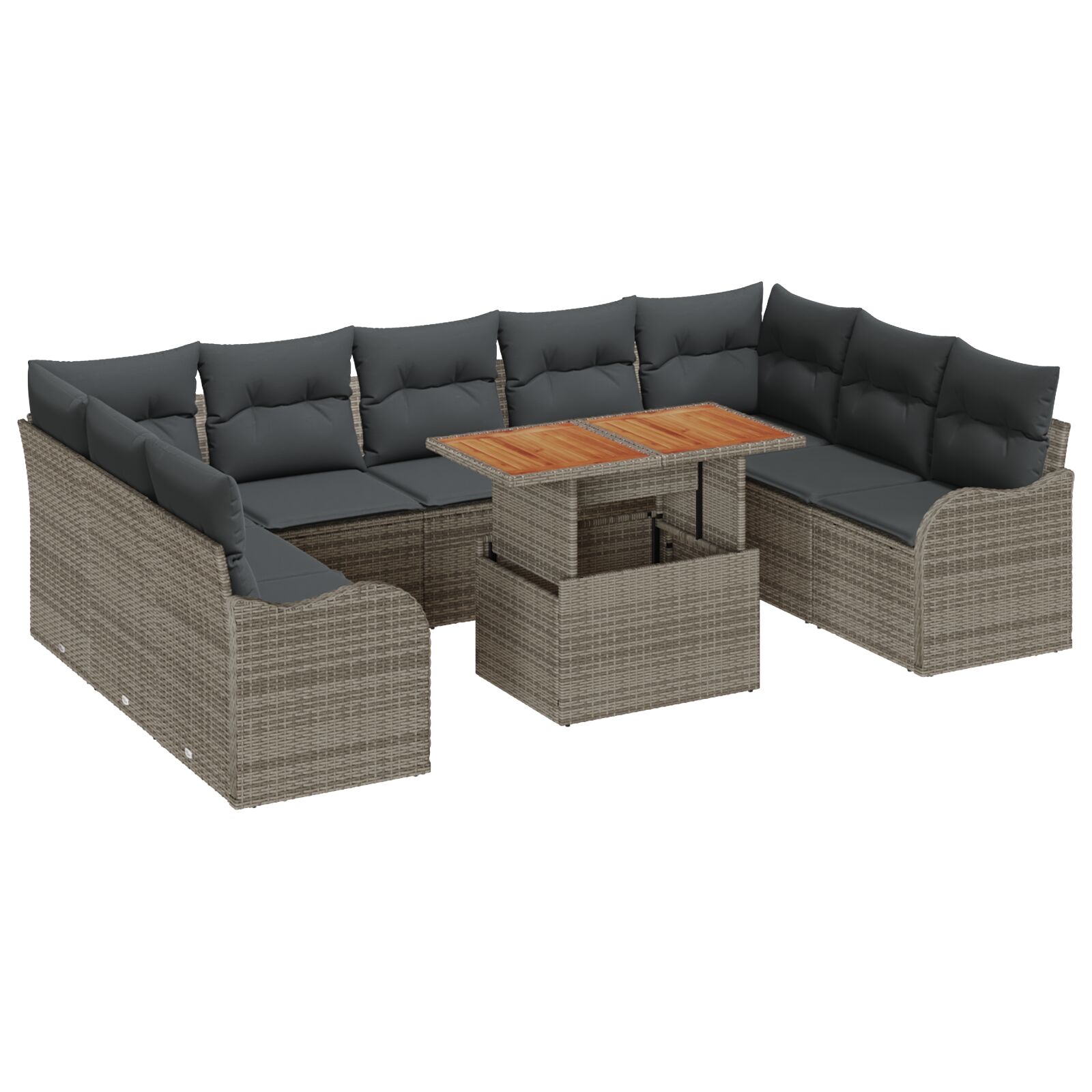 10-teiliges Garten Sofa Set mit Kissen Grau Poly Rattan Akazie, 2-Sitzer Garten Sofa mit Kissen Grau Poly Rattan 10-teiliges Garten Sofa Set mit Kissen Grau Poly Rattan Akazie, 2-Sitzer Garten Sofa mit Kissen Grau Poly Rattan