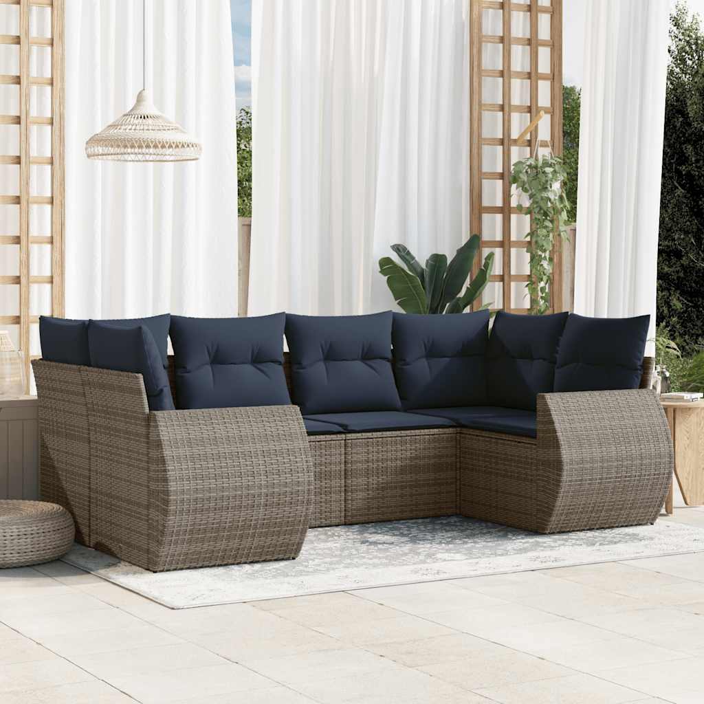 6-teiliges Gartensofa-Set mit Kissen, grau, Polyrattan 6-teiliges Gartensofa-Set mit Kissen, grau, Polyrattan