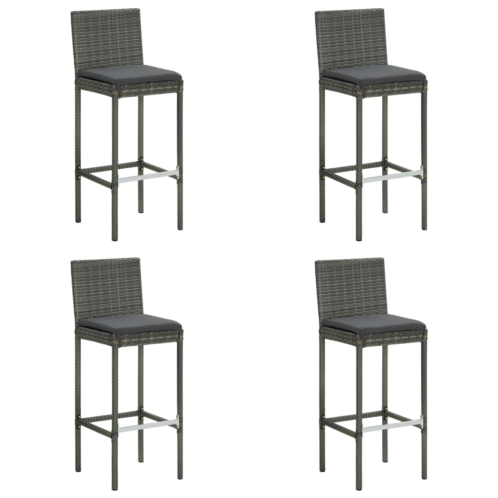 Garten-Barhocker mit Kissen 4 Stk. Grau Poly Rattan Garten-Barhocker mit Kissen 4 Stk. Grau Poly Rattan
