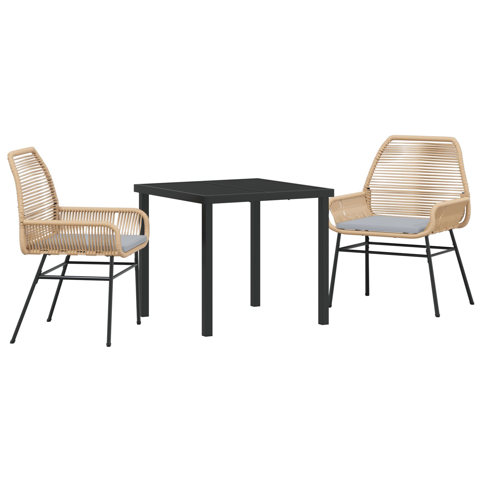 3-teiliges Garten-Ess-Set mit Kissen Braun Poly-Rattan