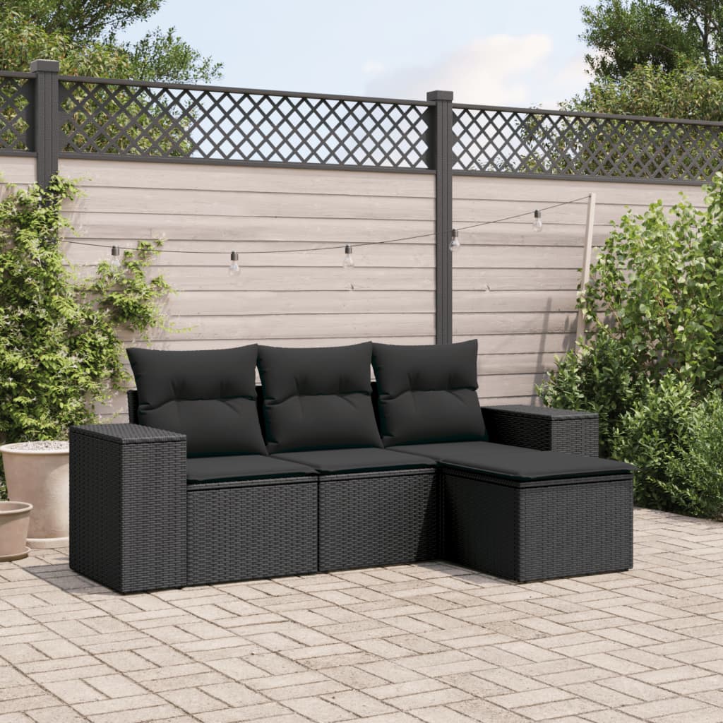 4-tlg. Garten-Sofagarnitur mit Kissen Schwarz Poly Rattan 4-tlg. Garten-Sofagarnitur mit Kissen Schwarz Poly Rattan