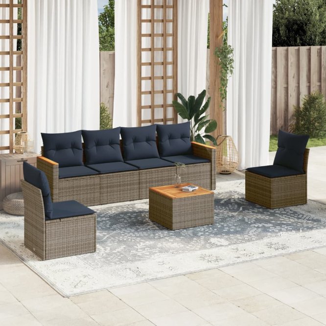 7-teiliges Gartensofa-Set mit Kissen, grau, Polyrattan 7-teiliges Gartensofa-Set mit Kissen, grau, Polyrattan