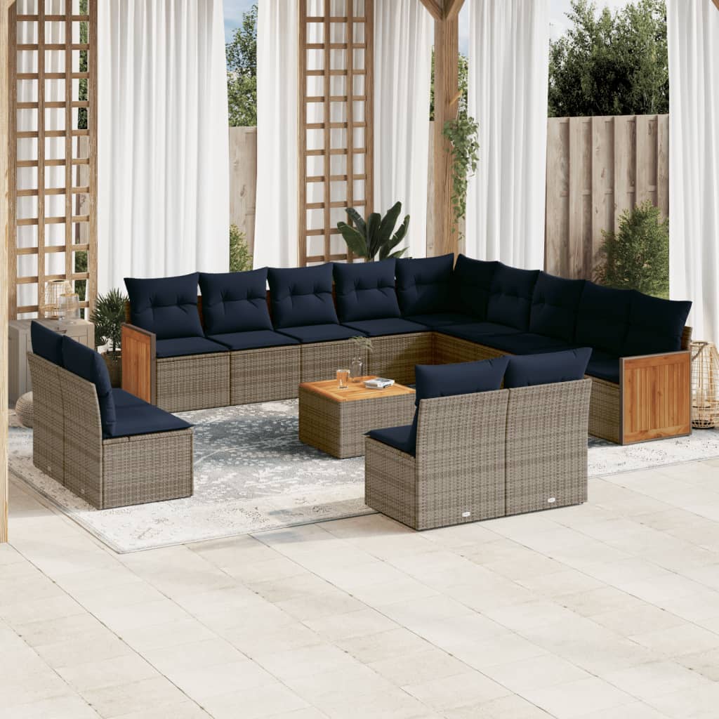 14-teiliges Gartensofa-Set mit Kissen, grau, Polyrattan