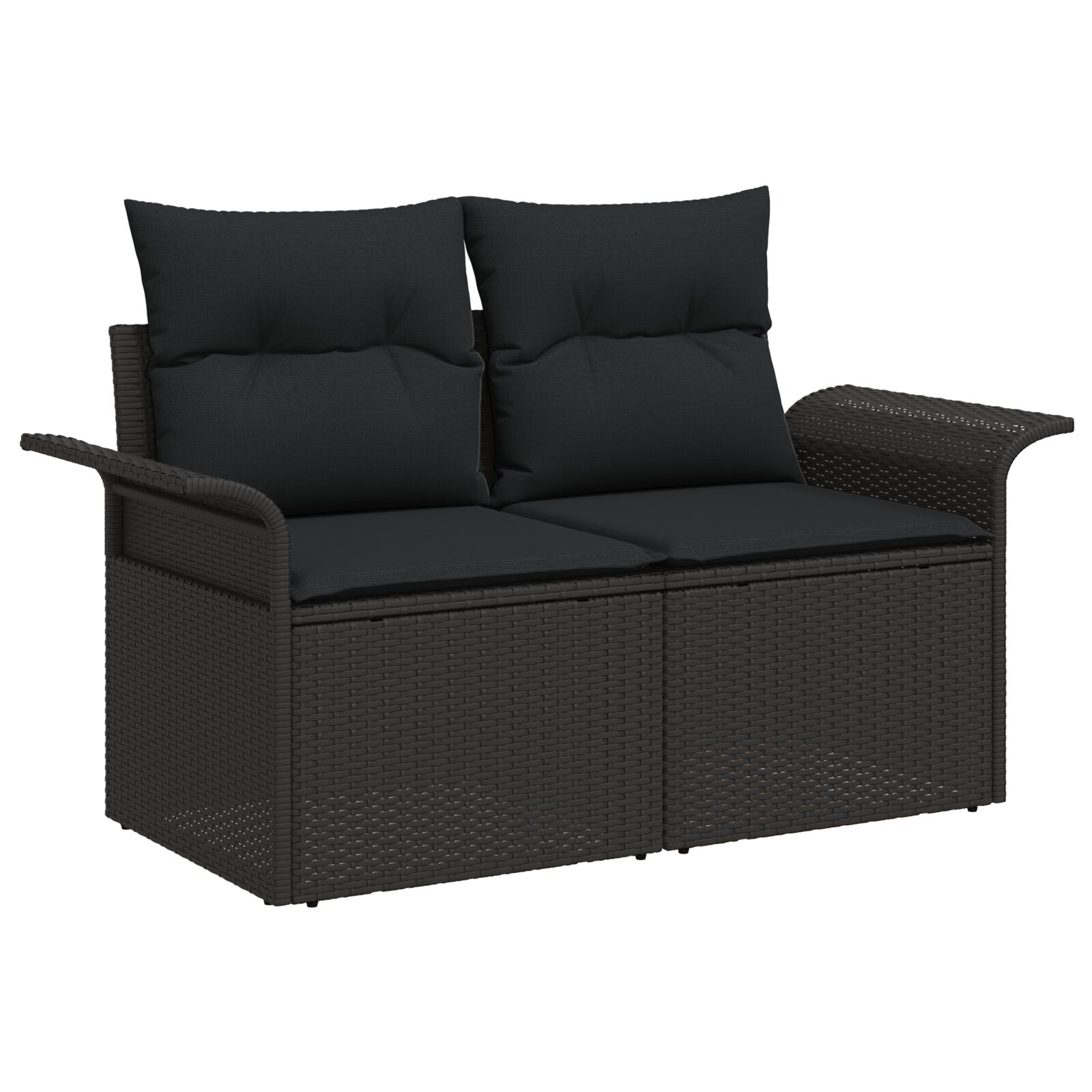 7-teiliges Garten-Sofa-Set mit Kissen Schwarz Poly Rattan Akazie, 2-Sitzer Garten-Sofa mit Stauraum und Kissen Schwarz Poly Rattan 7-teiliges Garten-Sofa-Set mit Kissen Schwarz Poly Rattan Akazie, 2-Sitzer Garten-Sofa mit Stauraum und Kissen Schwarz Poly Rattan
