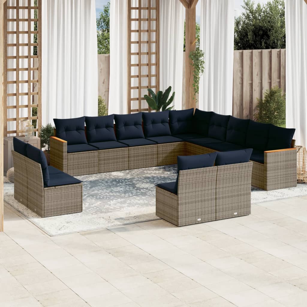13-teiliges Gartensofa-Set mit Kissen, grau, Polyrattan 13-teiliges Gartensofa-Set mit Kissen, grau, Polyrattan
