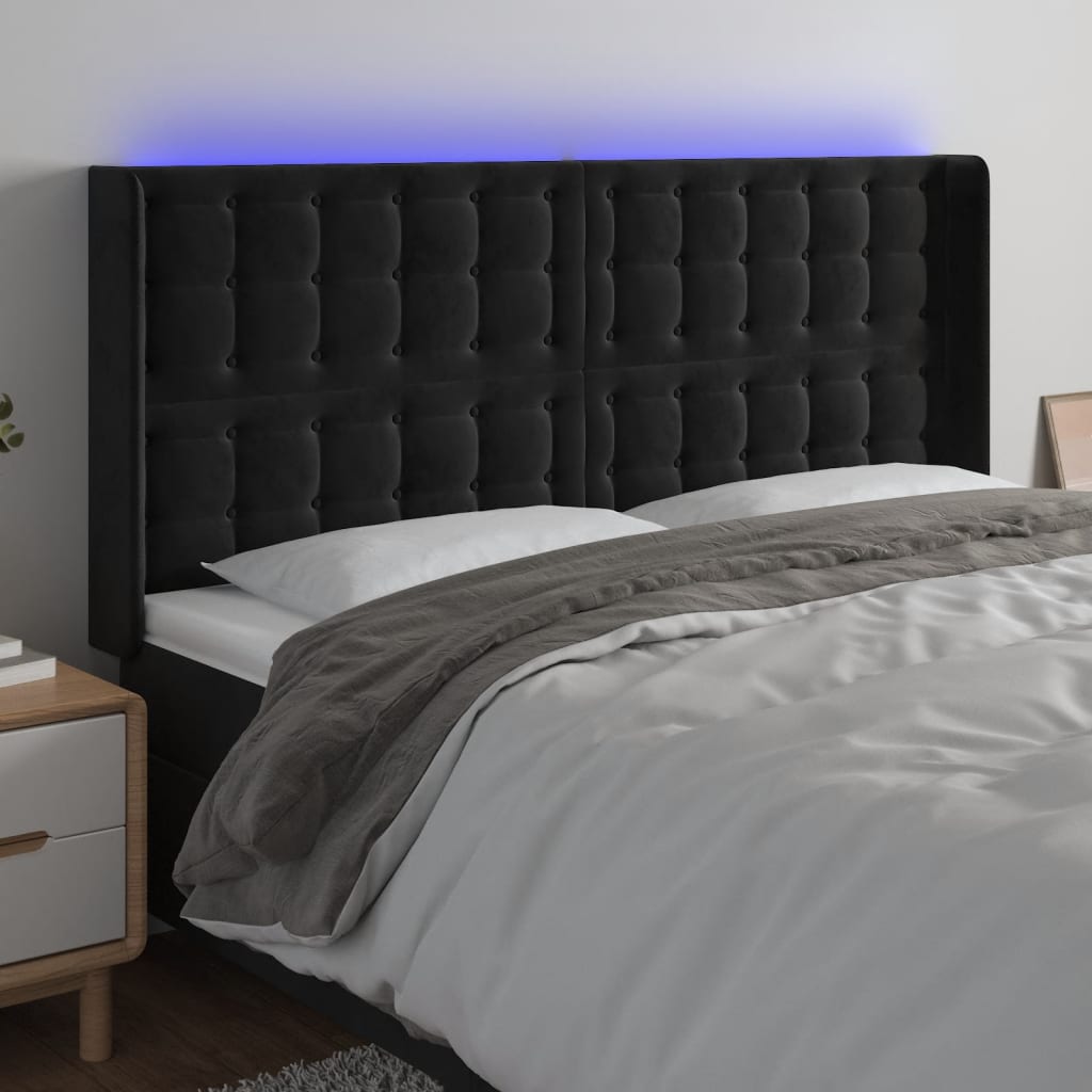 LED Kopfteil Schwarz 203x16x118/128 cm Samt