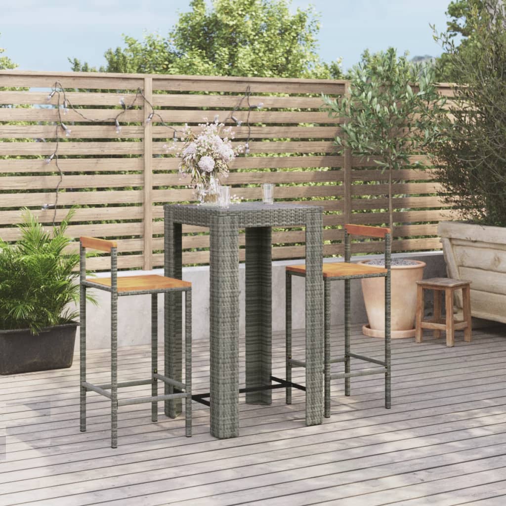 3-tlg. Gartenbar-Set Grau Poly Rattan & Massivholz Akazie 3-tlg. Gartenbar-Set Grau Poly Rattan & Massivholz Akazie