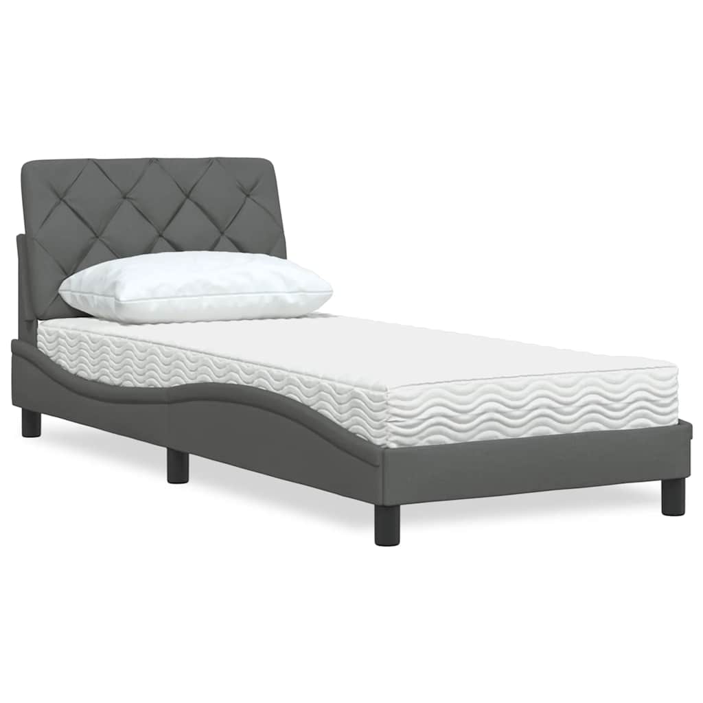 Bett mit Matratze Dunkelgrau 90x190 cm Stoff
