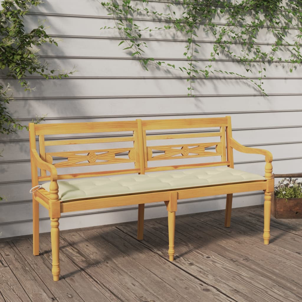Batavia-Bank mit Creme Kissen 150 cm Massivholz Teak Batavia-Bank mit Creme Kissen 150 cm Massivholz Teak