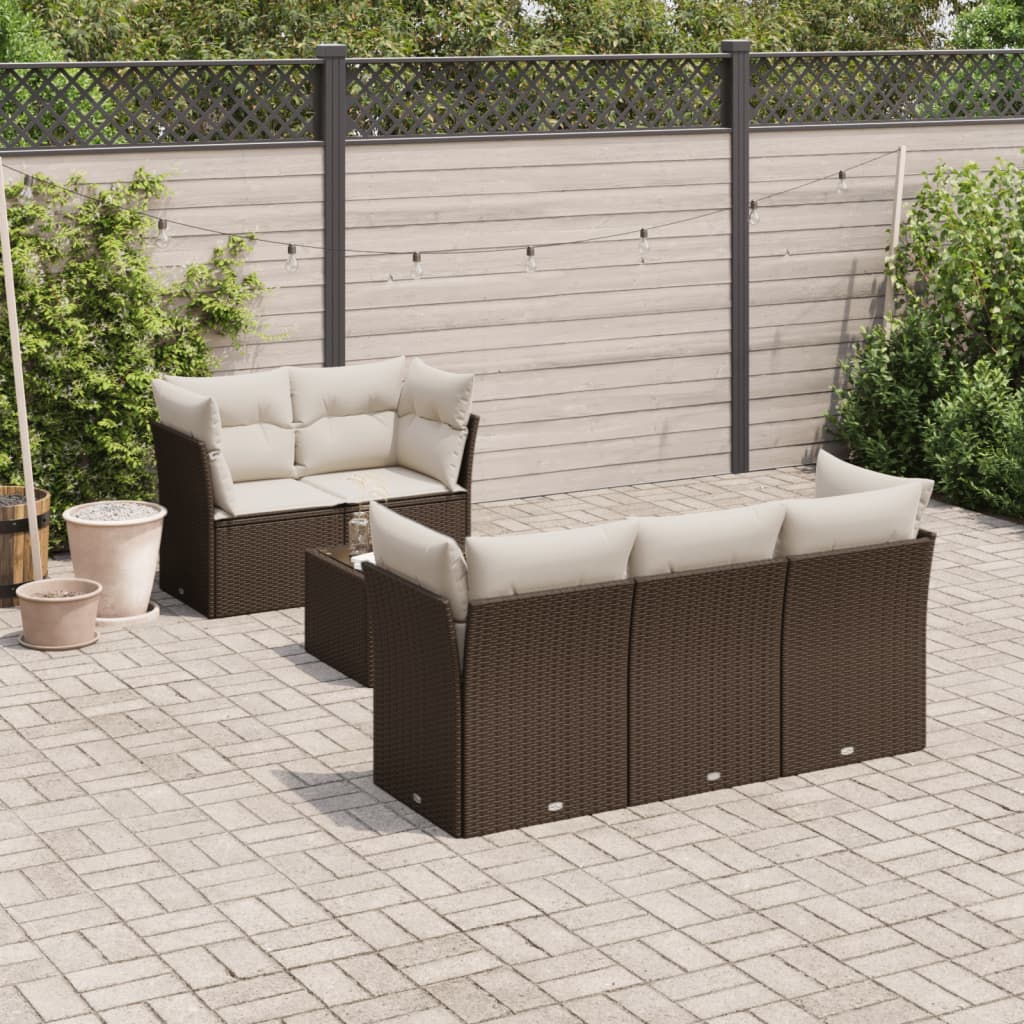 6-tlg. Garten-Sofagarnitur mit Kissen Braun Poly Rattan 6-tlg. Garten-Sofagarnitur mit Kissen Braun Poly Rattan
