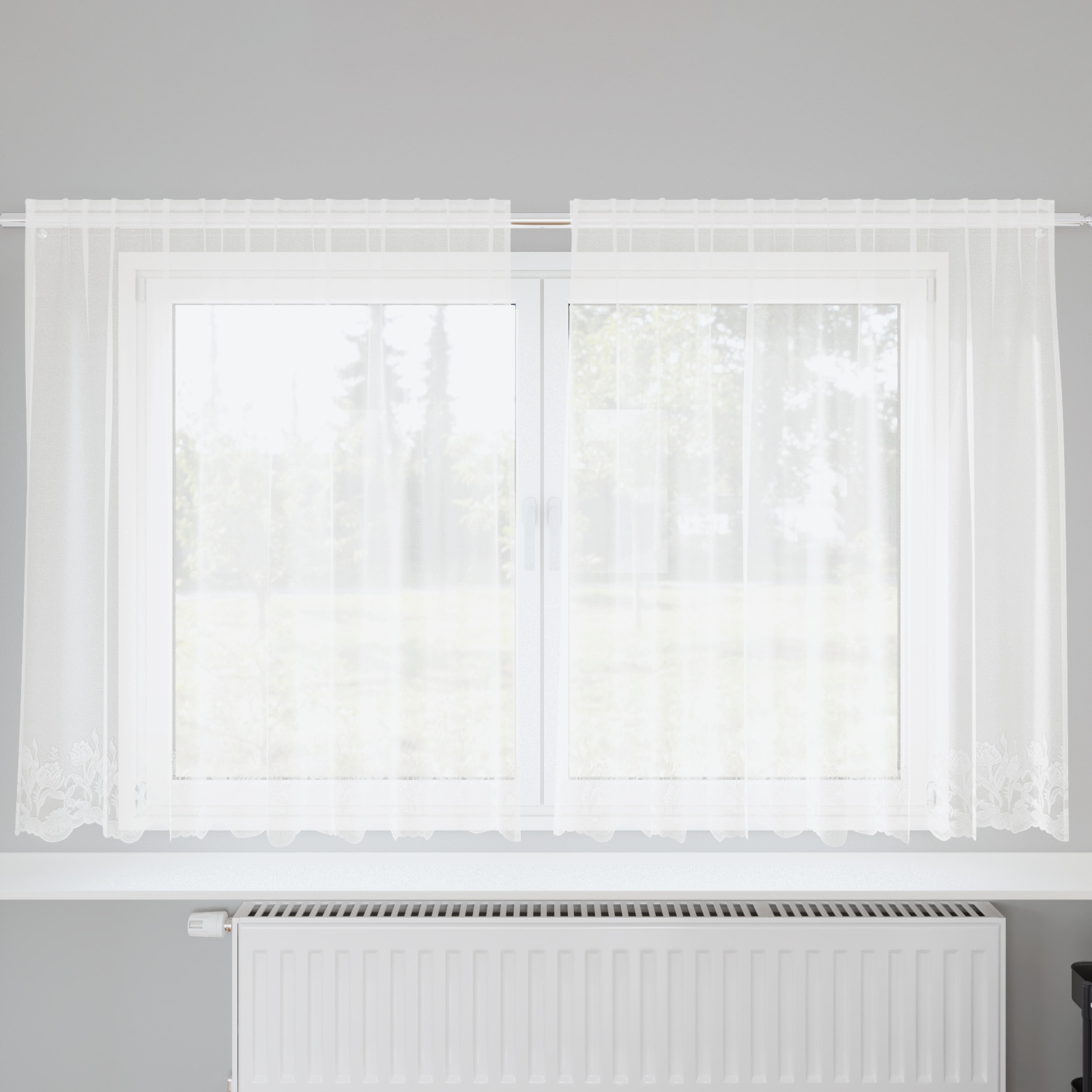 Spitzenvorhang mit Vorhängen Floral Weiß 200 x 180 cm Polyester