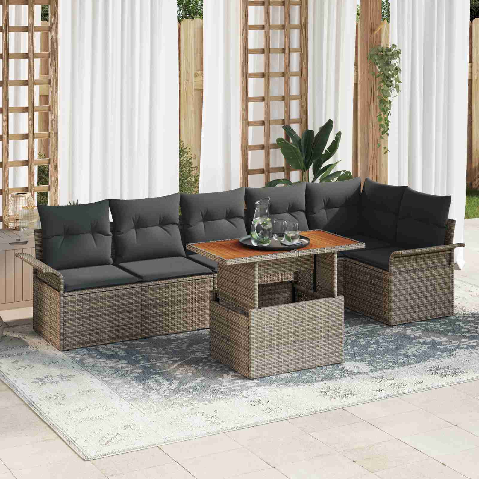 7-teiliges Garten-Sofa-Set mit Kissen Grau Poly-Rattan 7-teiliges Garten-Sofa-Set mit Kissen Grau Poly-Rattan