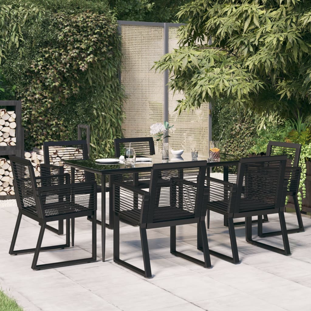 7-tlg. Garten-Essgruppe Schwarz PVC-Rattan 7-tlg. Garten-Essgruppe Schwarz PVC-Rattan