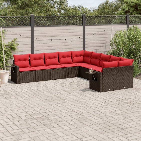 10-teiliges Gartensofa-Set mit Kissen, braun, Polyrattan 10-teiliges Gartensofa-Set mit Kissen, braun, Polyrattan