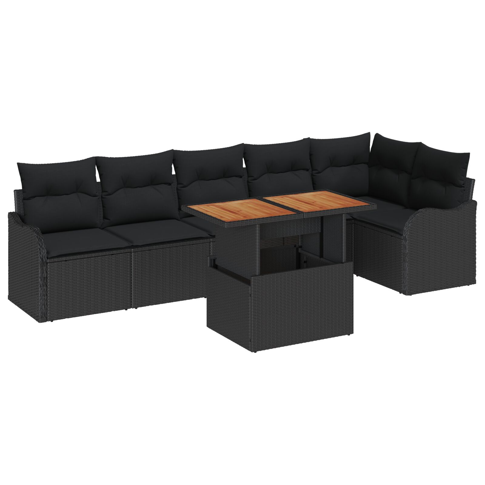 7-teiliges Garten Sofa Set mit Kissen Schwarz Poly Rattan Akazie, 2-Sitzer Garten Sofa mit Kissen Schwarz Poly Rattan 7-teiliges Garten Sofa Set mit Kissen Schwarz Poly Rattan Akazie, 2-Sitzer Garten Sofa mit Kissen Schwarz Poly Rattan